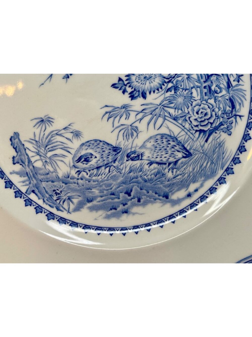 Set of 2 Antique FURNIVALS 1913 Blue Quail 10 1/4" Dinner Plates Round Backstamp - Picture 6 of 16